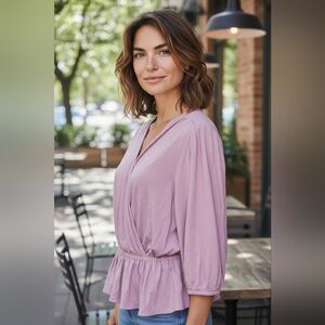 Lauren Ralph Lauren Lavender Wrap Blouse NWT Large Drop Waist RV $99